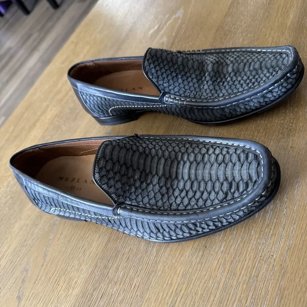 MEZLAN Spain Men 11 M Marius Grey Python Snakeskin Leather Loafers Moccasins Y2K